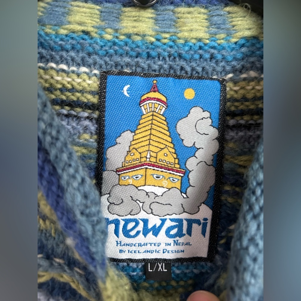 Newari Icelandic Design Wool Cardigan Sweater Vintage Nepal Handcrafted L/XL - Picture 10 of 14